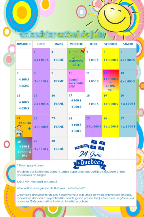 Calendrier juin 2026